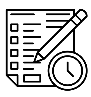 Icon mit Checkliste Stift und Uhr